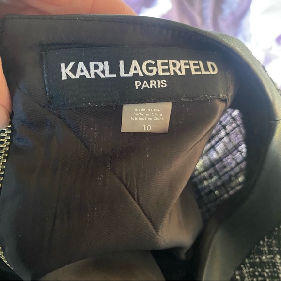 Karl Lagerfeld Dress Knit Textured Mini Length Short Sleeve Leather Trim: 10 - Picture 7 of 10